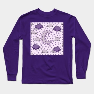 melting crescent moon cloud night purple polka dots Long Sleeve T-Shirt